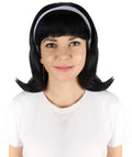 50's Flip | Women's Black Color Straight Shoulder Length 50's Flip Wig with White Headband |