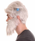 Adult Men's TV/Movie Small White Wig and Beard with Blue Horns , White TV/Movie Wigs , Premium Breathable Capless Cap