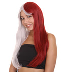 CW Women's Long Two Tone 25' Silver and Red Synthetic Anime Wig - Capless Cap Heat Resistant Fibers -  Bob wig Style with Pointy Bangs