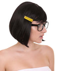 Women's Comic Black Bob Wig with Glasses Set | TV/Movie Wigs | Premium Breathable Capless Cap