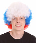 France Sport Afro Fun Wig | Red Blue White Afro Sports Wig