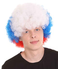 France Sport Afro Fun Wig | Red Blue White Afro Sports Wig
