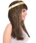 Adult Women's Deluxe Egyptian Queen Wig , Gold Tinsel Character Cosplay Halloween Wig , Premium Breathable Capless Cap