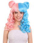 Two Tone Pink & Blue Buns Women's Wig