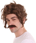Men Brown Wig with Moustache Set | Cosplay Halloween Wig | Premium Breathable Capless Cap
