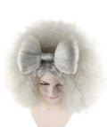 Adult Women Grey Afro Small Bow Wig HW-881 - HalloweenPartyOnline