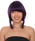 CW Women's Short 14' Unbalanced Bangs Purple Hero Rocker Girl Synthetic Anime Wig - Capless Cap Heat Resistant Fibers - Unconventional Bob Style