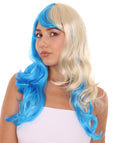 Blonde and Blue Big Curly Wig