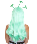 Womens Wig with 3 Antennaes , Green TV/Movie Wigs , Premium Breathable Capless Cap
