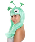Womens Wig with 3 Antennaes , Green TV/Movie Wigs , Premium Breathable Capless Cap