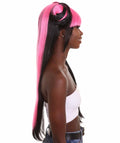 Women's Pinned Up Double Bun China Doll Rapper Wig - Electric Pink and Black Hair - Capless Cap Design