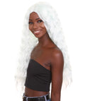 Adult Women's - Long Length Platinum Silver Singer Artist Wig - Wavy Silver Hair - Capless Cap Design