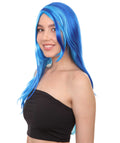 Long Wavy Blue Womens Wig | Sexy Cosplay Party Halloween Wig | Premium Breathable Capless Cap