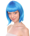 Cyber City Eve | blue Short  bob wig with Cropped Bangs Punk | Premium Halloween