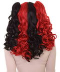 Black and Red Jester Womens Wig | Long Curly Cosplay Halloween Wig | Premium Breathable Capless Cap