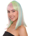 Adult Women's 14" Inch Medium Length Halloween Cosplay Rainbow Rave Mermaid Costume Wig, Synthetic Soft Fiber Hair, Perfect for your next Festival and Group Anime Party!  | HPO