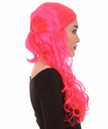 Women's Long Curly Deep Pink Wig
