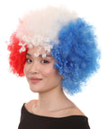 France National Flag Afro Wig | National Pride Patriotic Halloween Hair| Premium Breathable Capless Cap