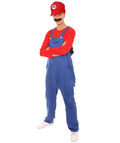 Adult Men's Red Plumber Costume | Red and Blue Halloween Costume