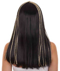 Egyptian Princess Womens Wig | Gold Striped Long Black MId Eastern Queen Halloween Wig | Premium Breathable Capless Cap