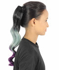 multi-color wavy ombre ponytail